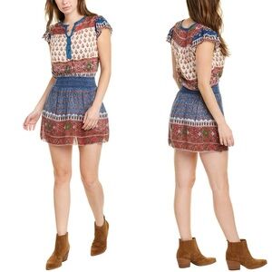 Faherty Bemini Kapu Print Mini Dress Elastic Waist Button Front in Multicolor S